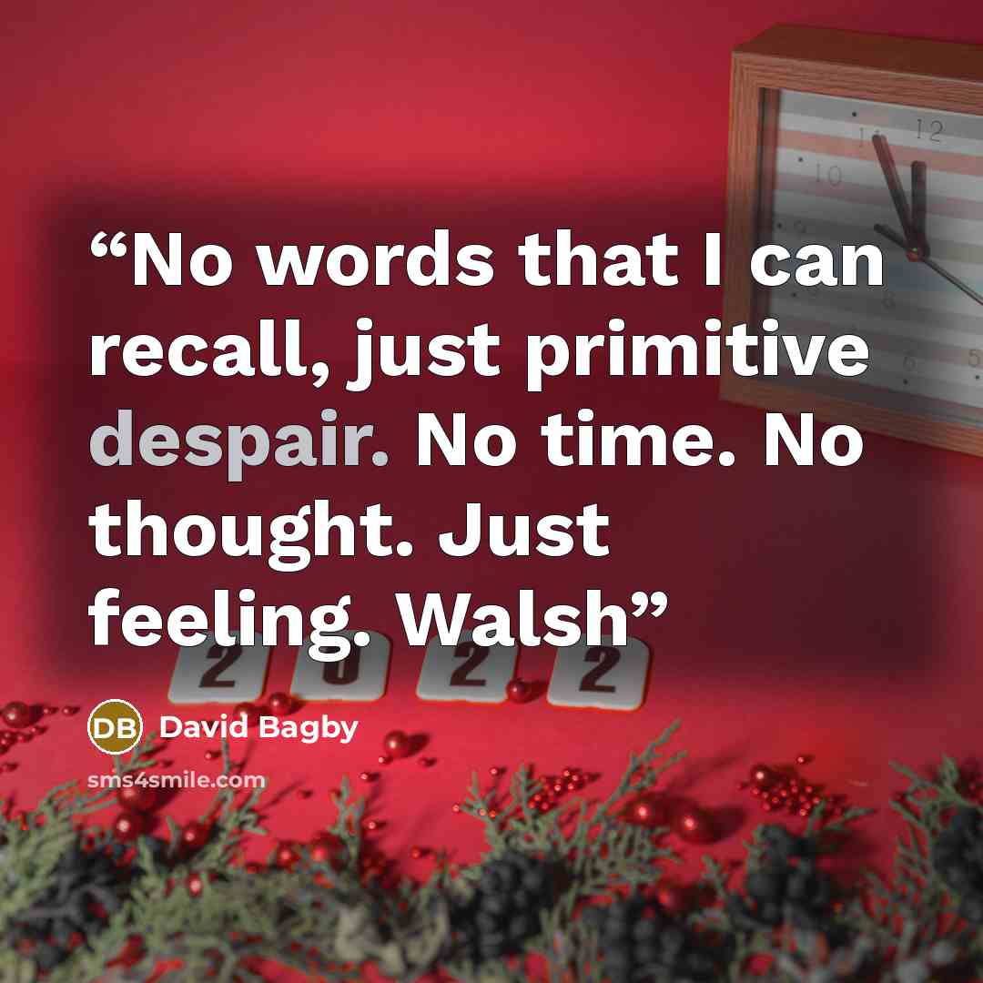 “No words that I can recall, just primitive despair. No time. No thought. Just feeling. Walsh” quote by David Bagby