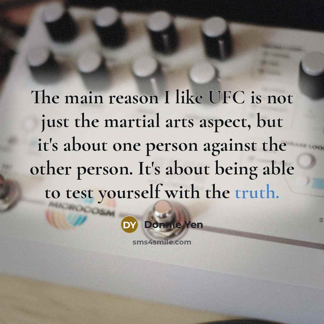 “The main reason I like UFC is not just the martial arts aspect, but it's about one person against the other person. It's about being able to test yourself with the truth.” quote by Donnie Yen