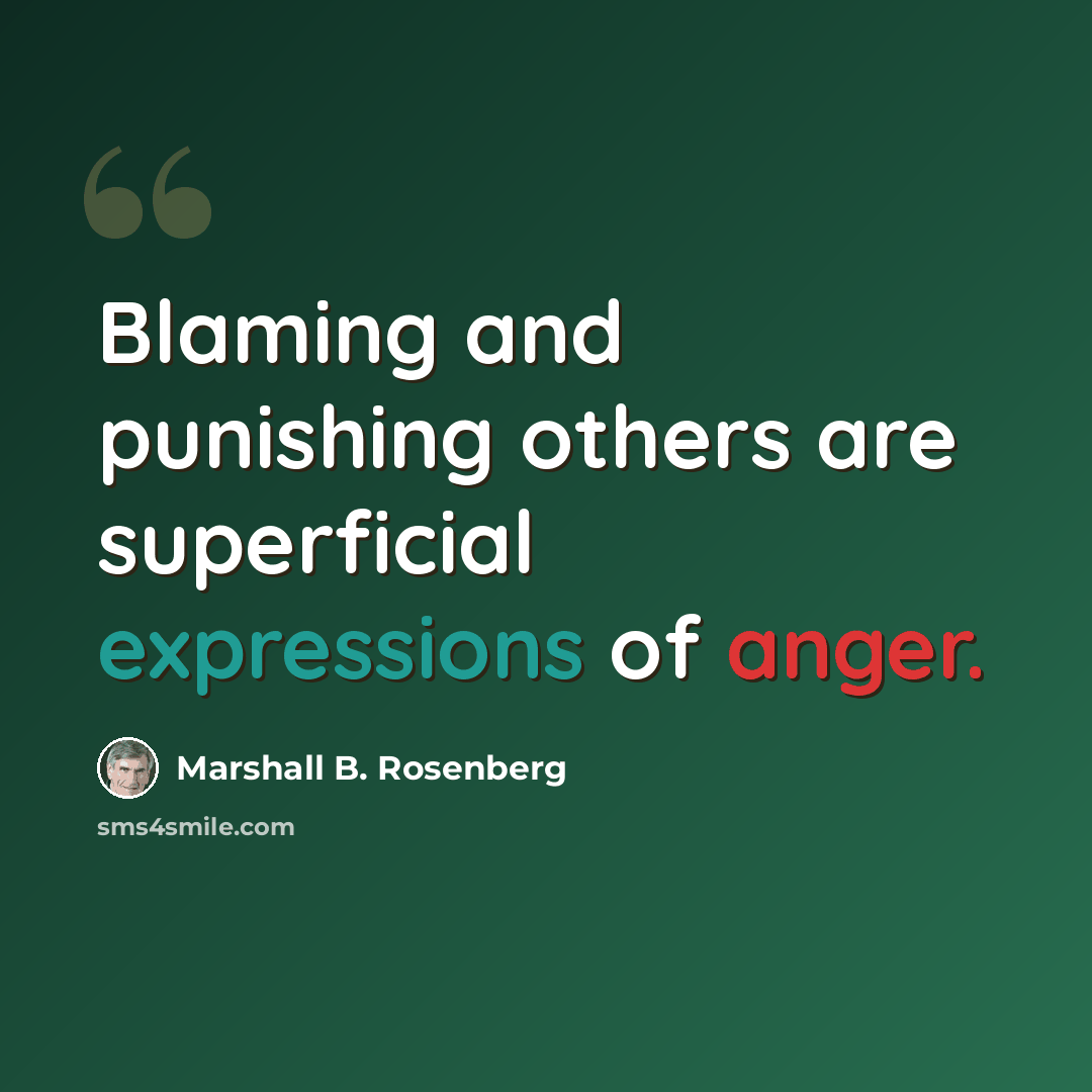 “Blaming and punishing others are superficial expressions of anger.” quote by Marshall B. Rosenberg