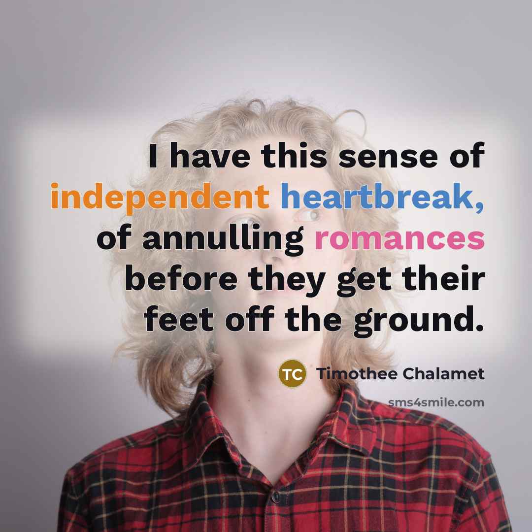 “I have this sense of independent heartbreak, of annulling romances before they get their feet off the ground.” quote by Timothee Chalamet