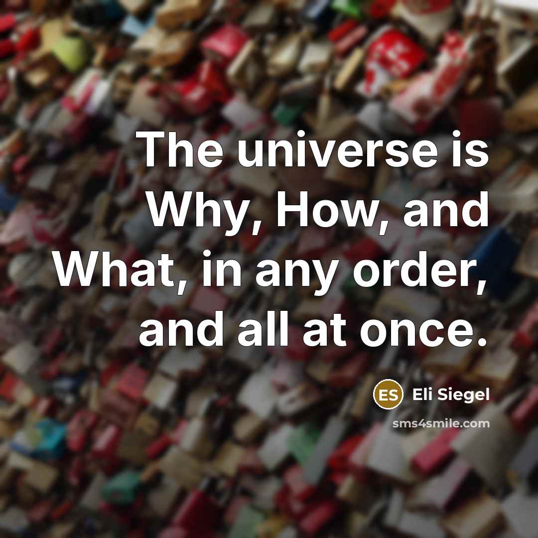 “The universe is Why, How, and What, in any order, and all at once.” quote by Eli Siegel