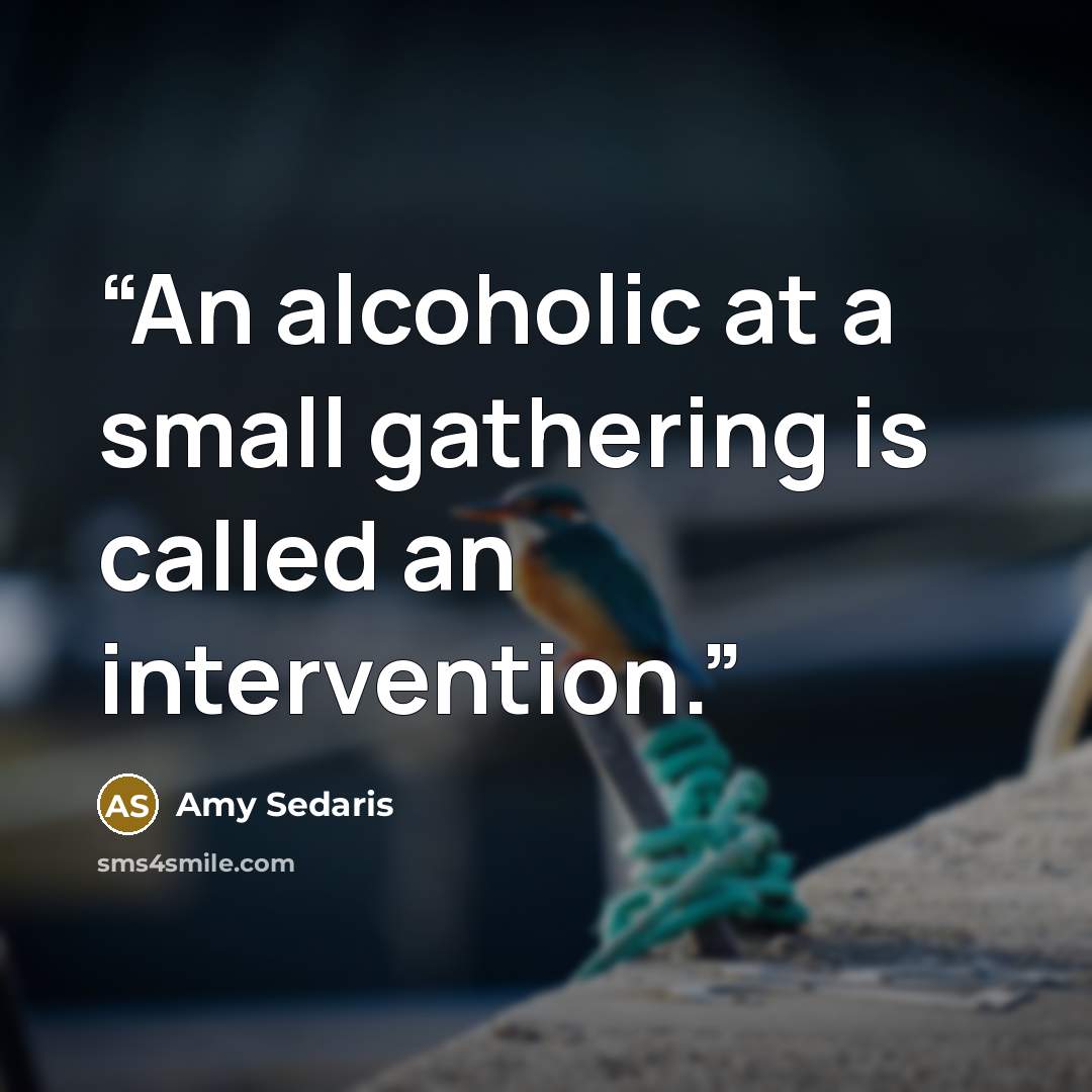 “An alcoholic at a small gathering is called an intervention.” quote by Amy Sedaris