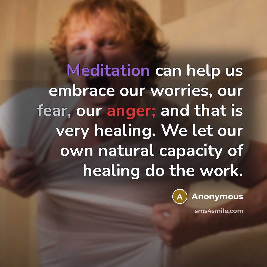 “Meditation can help us embrace our worries, our fear, our anger; and that is very healing. We let our own natural capacity of healing do the work.” quote by Anonymous