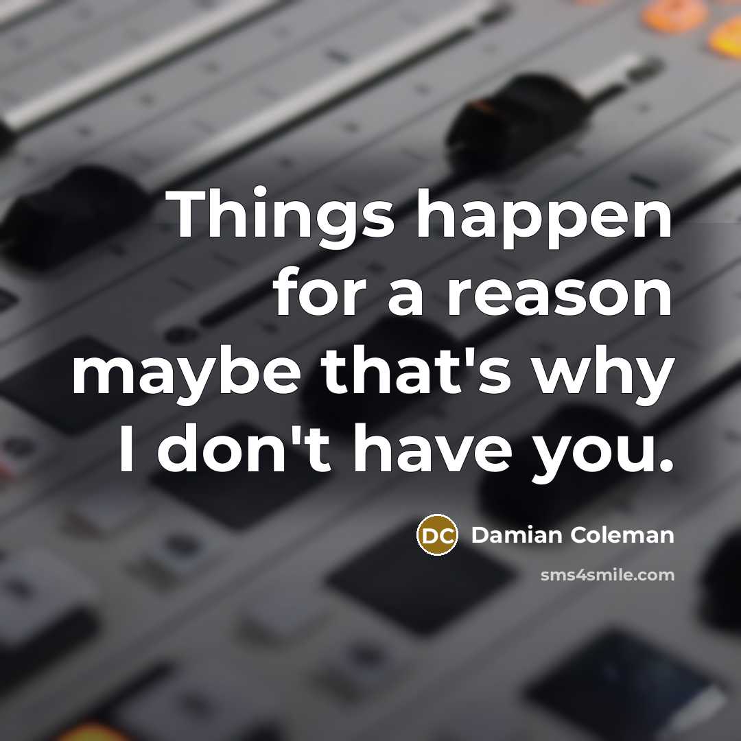 “Things happen for a reason maybe that's why I don't have you.” quote by Damian Coleman