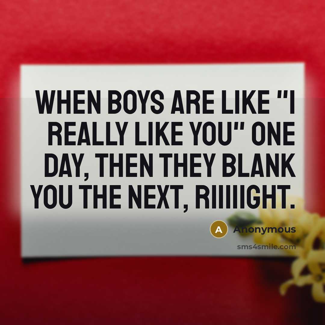 “When boys are like "I really like you" one day, then they blank you the next, riiiiight.” quote by Anonymous
