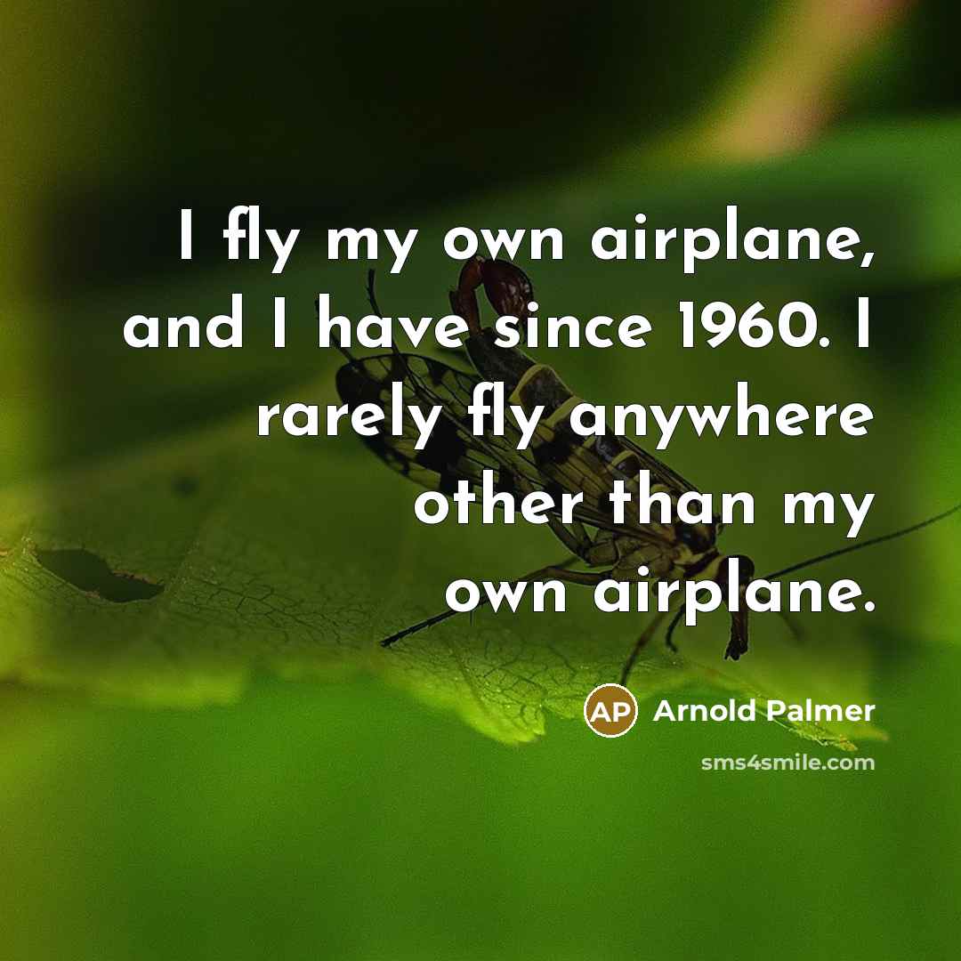 “I fly my own airplane, and I have since 1960. I rarely fly anywhere other than my own airplane.” quote by Arnold Palmer