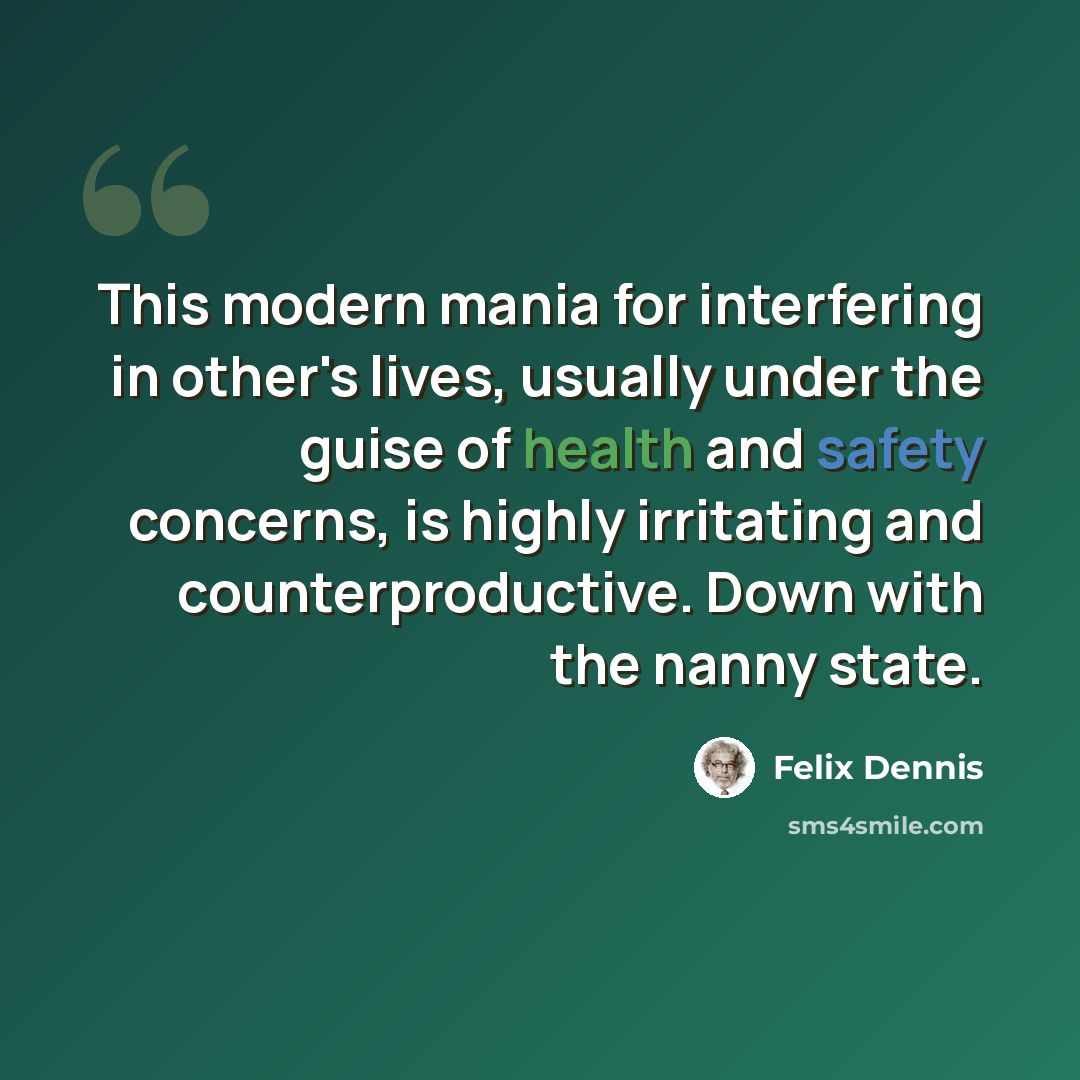 “This modern mania for interfering in other's lives, usually under the guise of health and safety concerns, is highly irritating and counterproductive. Down with the nanny state.” quote by Felix Dennis