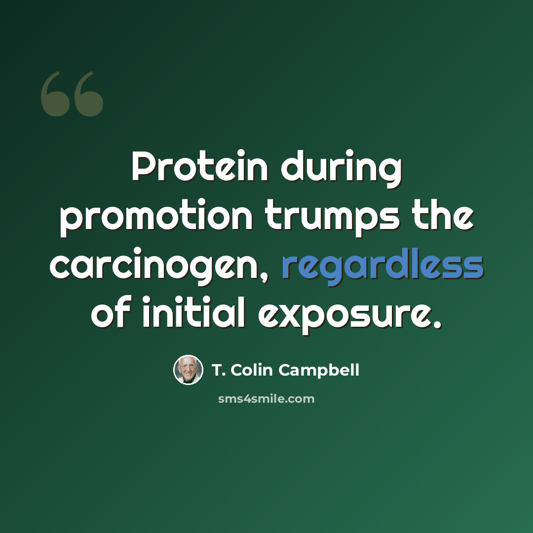 “Protein during promotion trumps the carcinogen, regardless of initial exposure.” quote by T. Colin Campbell