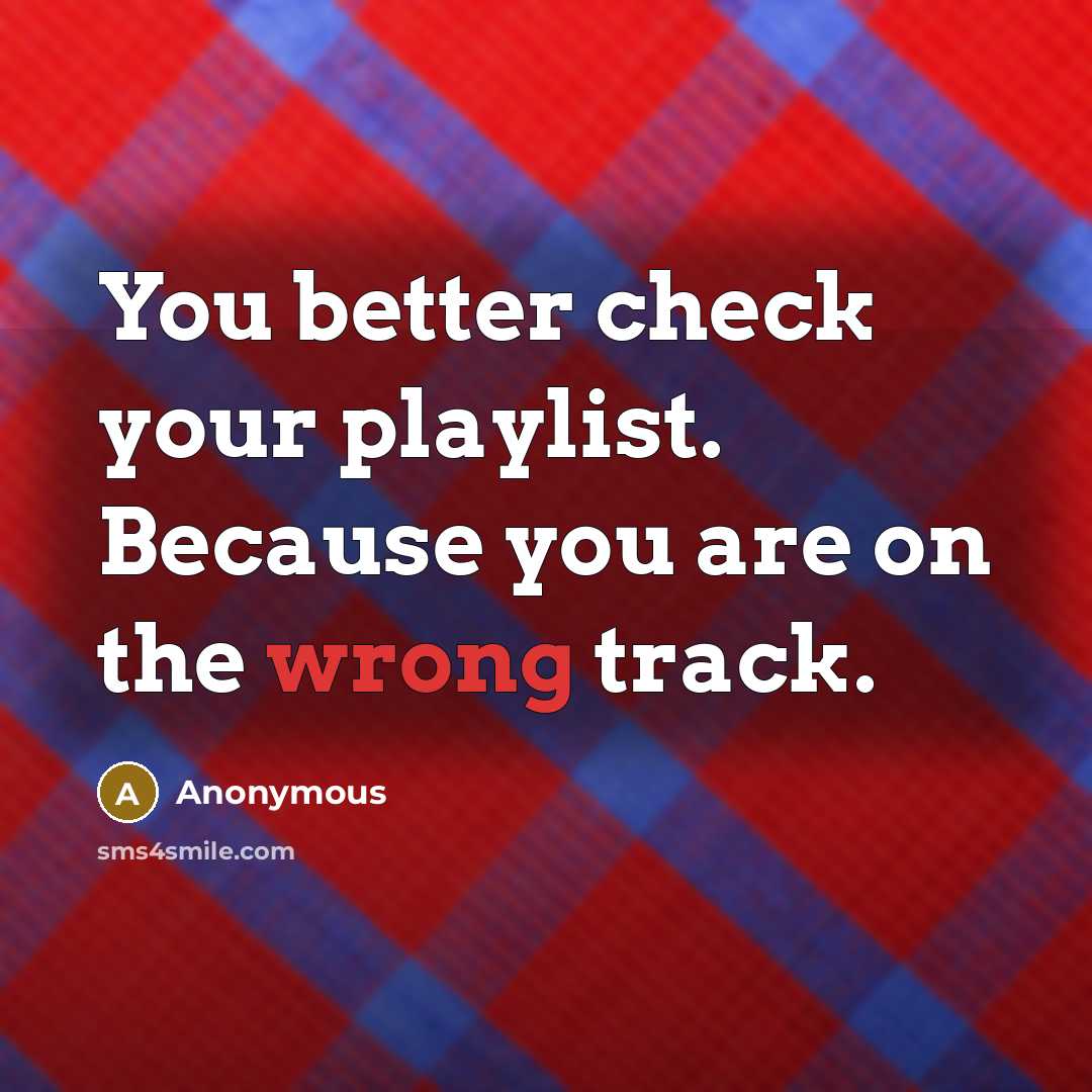“You better check your playlist. Because you are on the wrong track.” quote by Anonymous