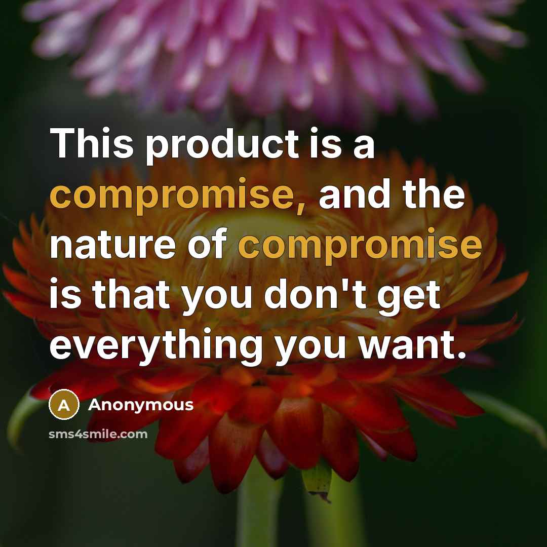 “This product is a compromise, and the nature of compromise is that you don't get everything you want.” quote by Anonymous