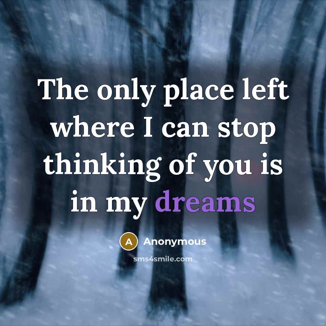 “The only place left where I can stop thinking of you is in my dreams” quote by Anonymous