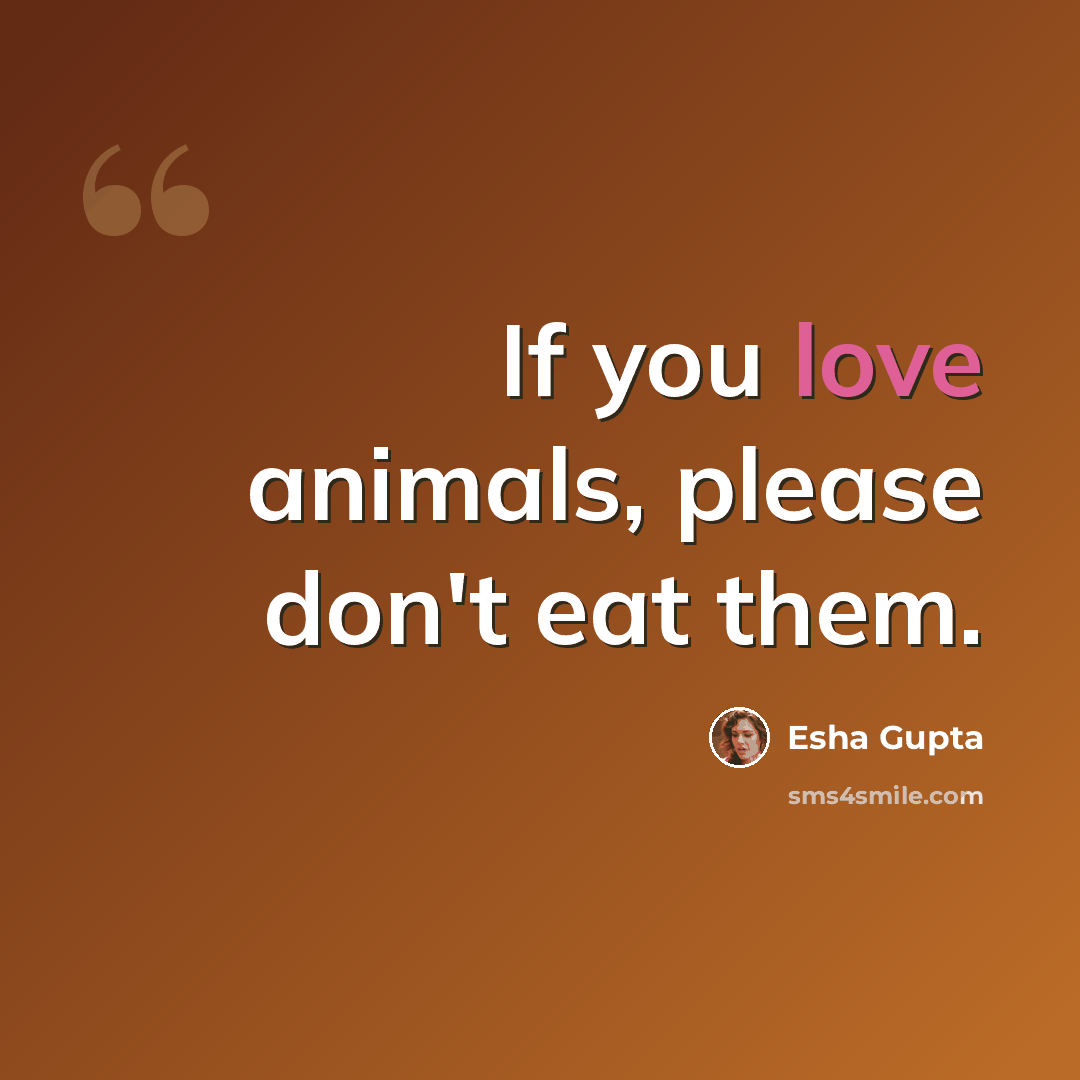 “If you love animals, please don't eat them.” quote by Esha Gupta