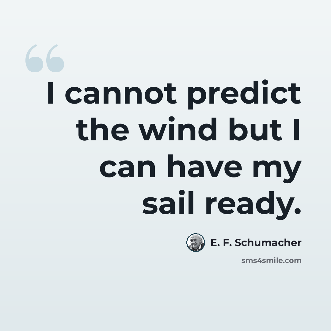 “I cannot predict the wind but I can have my sail ready.” quote by E. F. Schumacher
