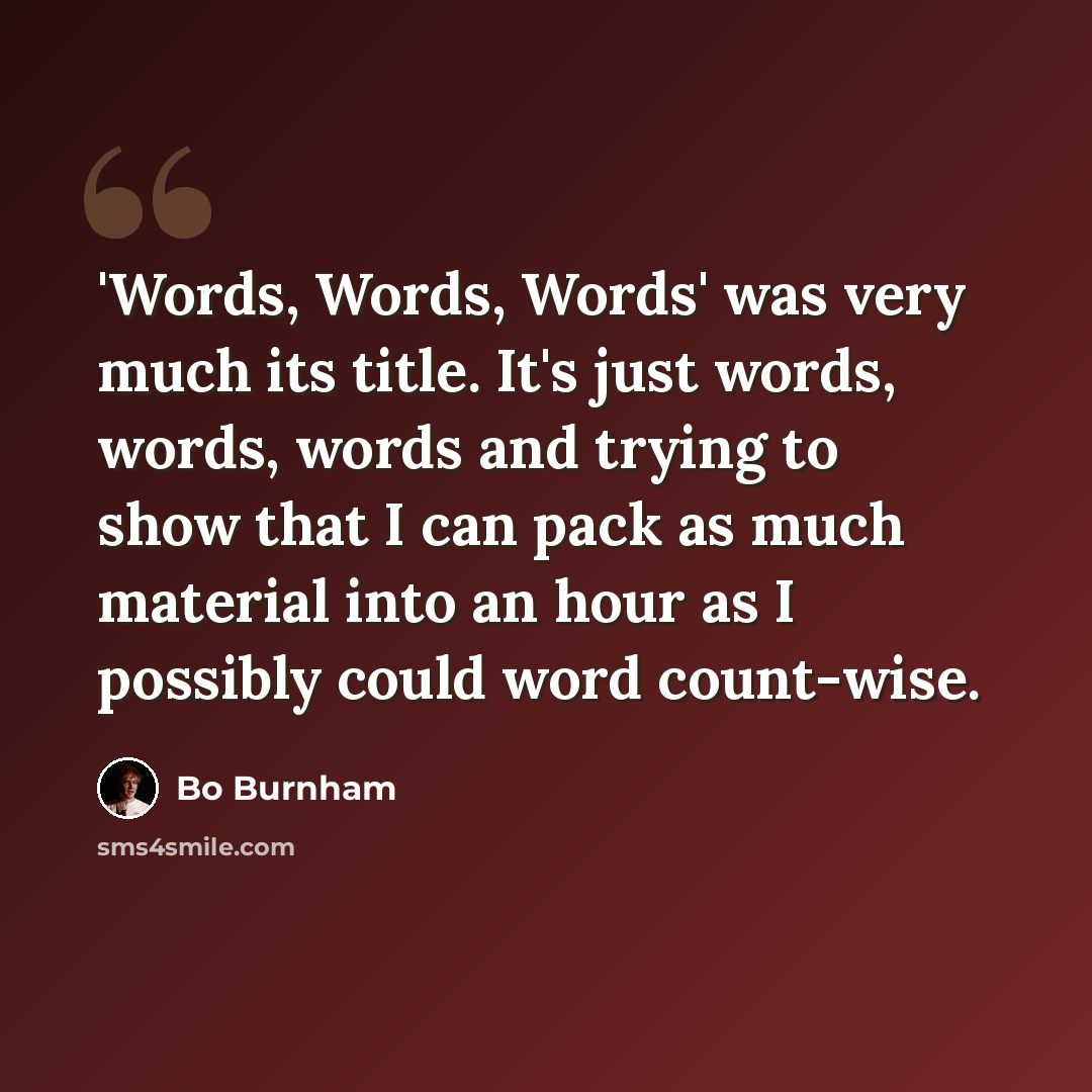 “'Words, Words, Words' was very much its title. It's just words, words, words and trying to show that I can pack as much material into an hour as I possibly could word count-wise.” quote by Bo Burnham