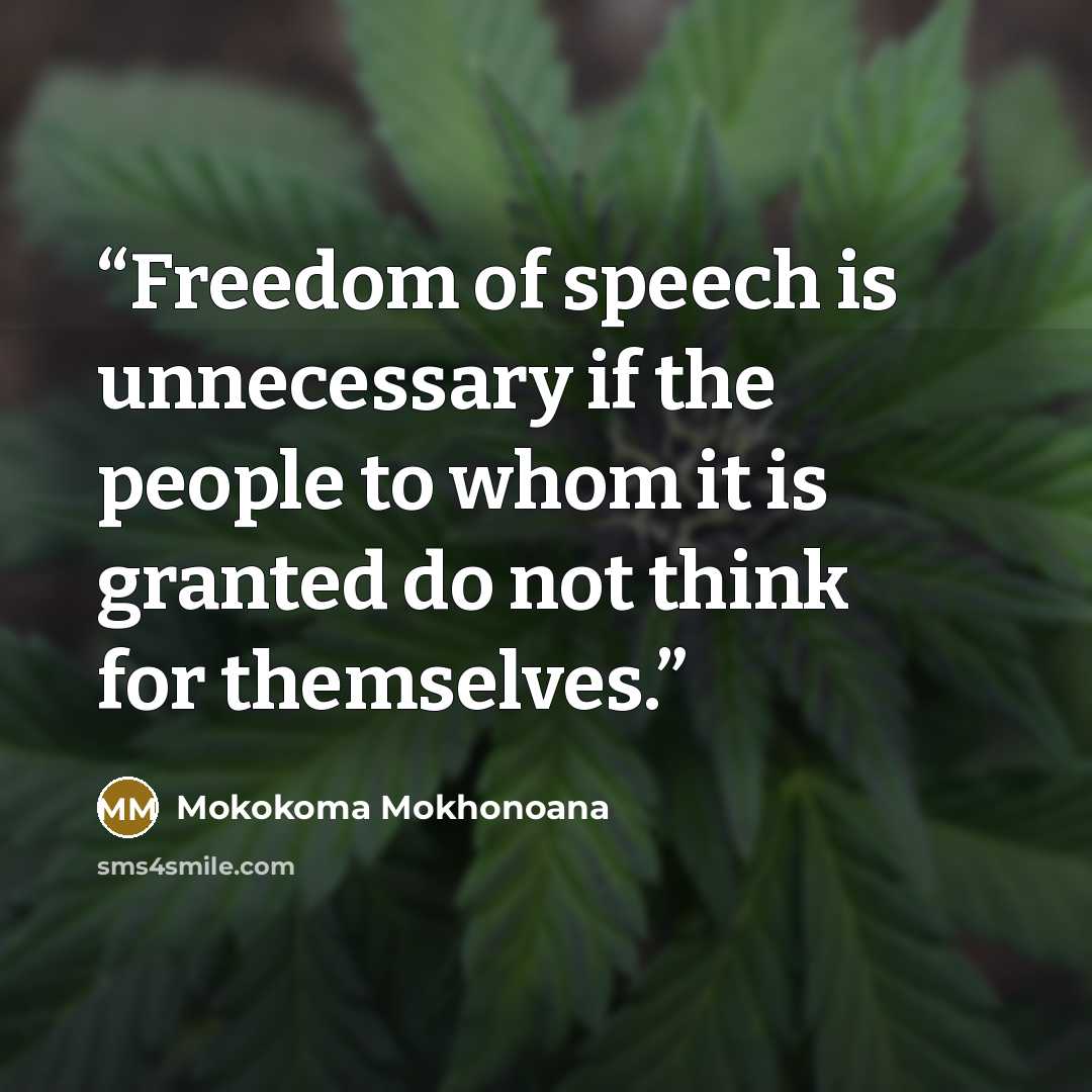 “Freedom of speech is unnecessary if the people to whom it is granted do not think for themselves.” quote by Mokokoma Mokhonoana