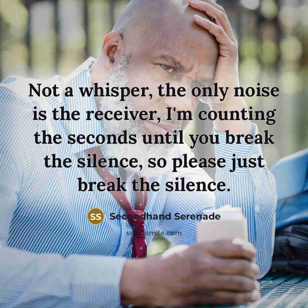 “Not a whisper, the only noise is the receiver, I'm counting the seconds until you break the silence, so please just break the silence.” quote by Secondhand Serenade