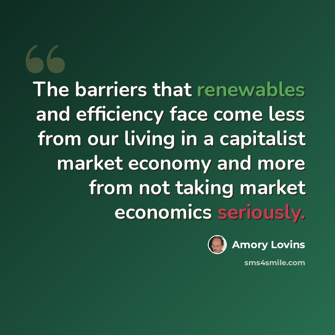 “The barriers that renewables and efficiency face come less from our living in a capitalist market economy and more from not taking market economics seriously.” quote by Amory Lovins