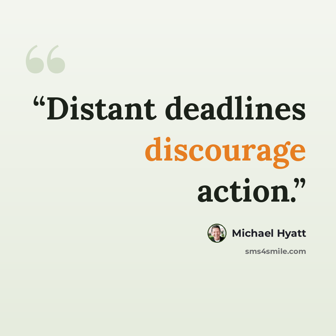 “Distant deadlines discourage action.” quote by Michael Hyatt