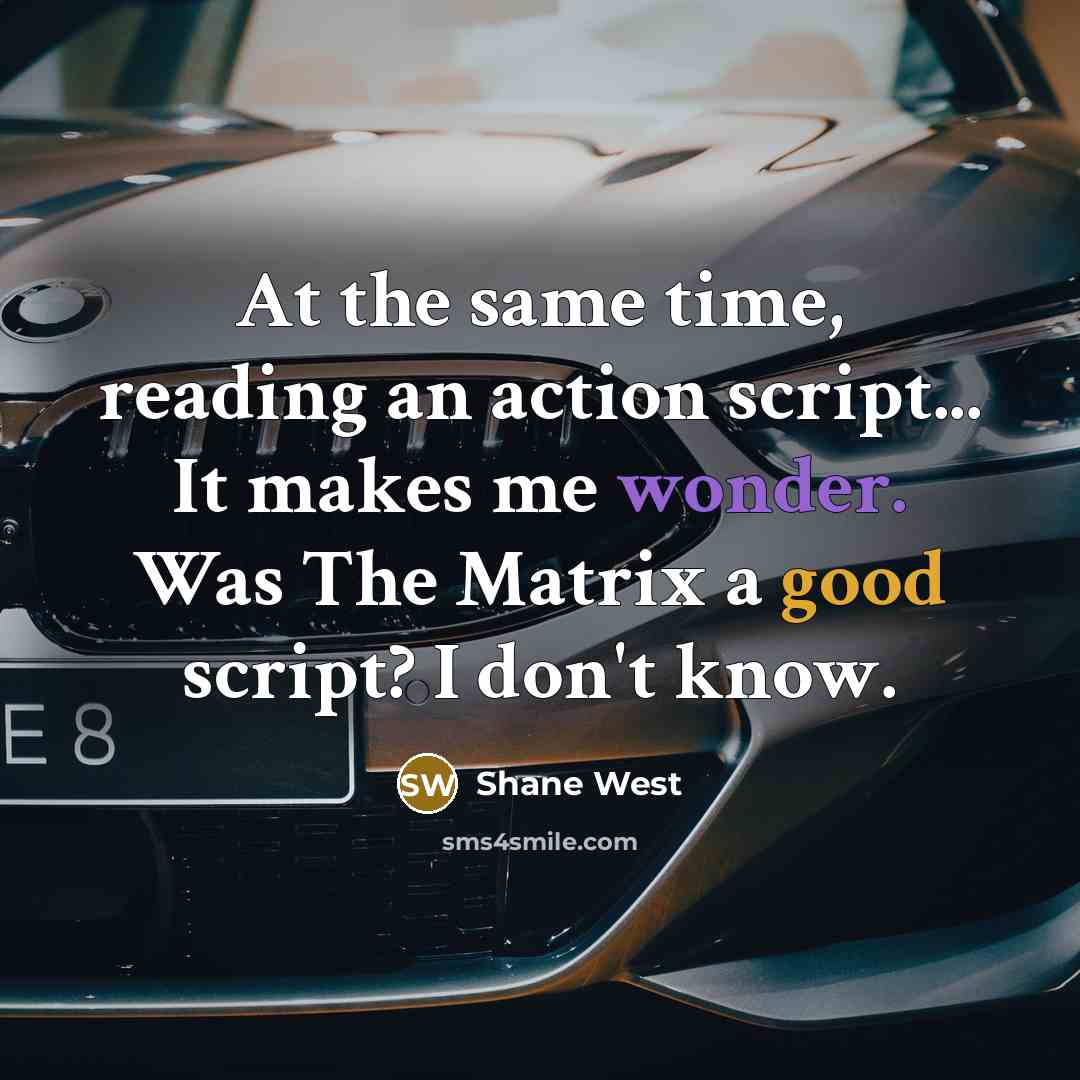 “At the same time, reading an action script... It makes me wonder. Was The Matrix a good script? I don't know.” quote by Shane West