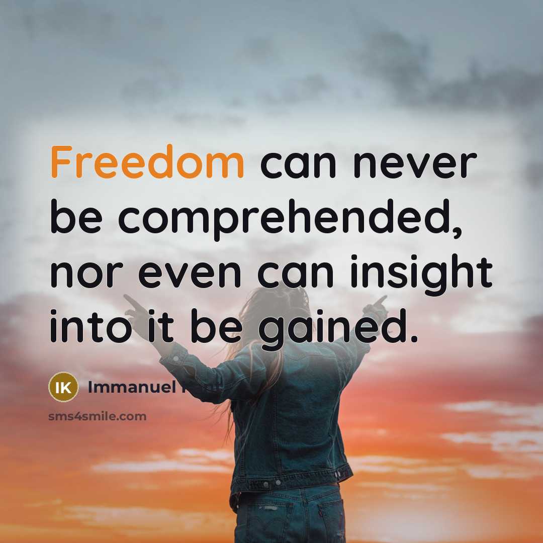 “Freedom can never be comprehended, nor even can insight into it be gained.” quote by Immanuel Kant