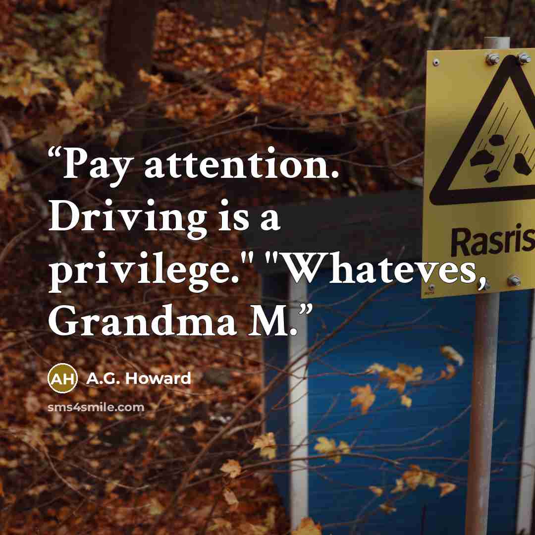 “Pay attention. Driving is a privilege." "Whateves, Grandma M.” quote by A.G. Howard