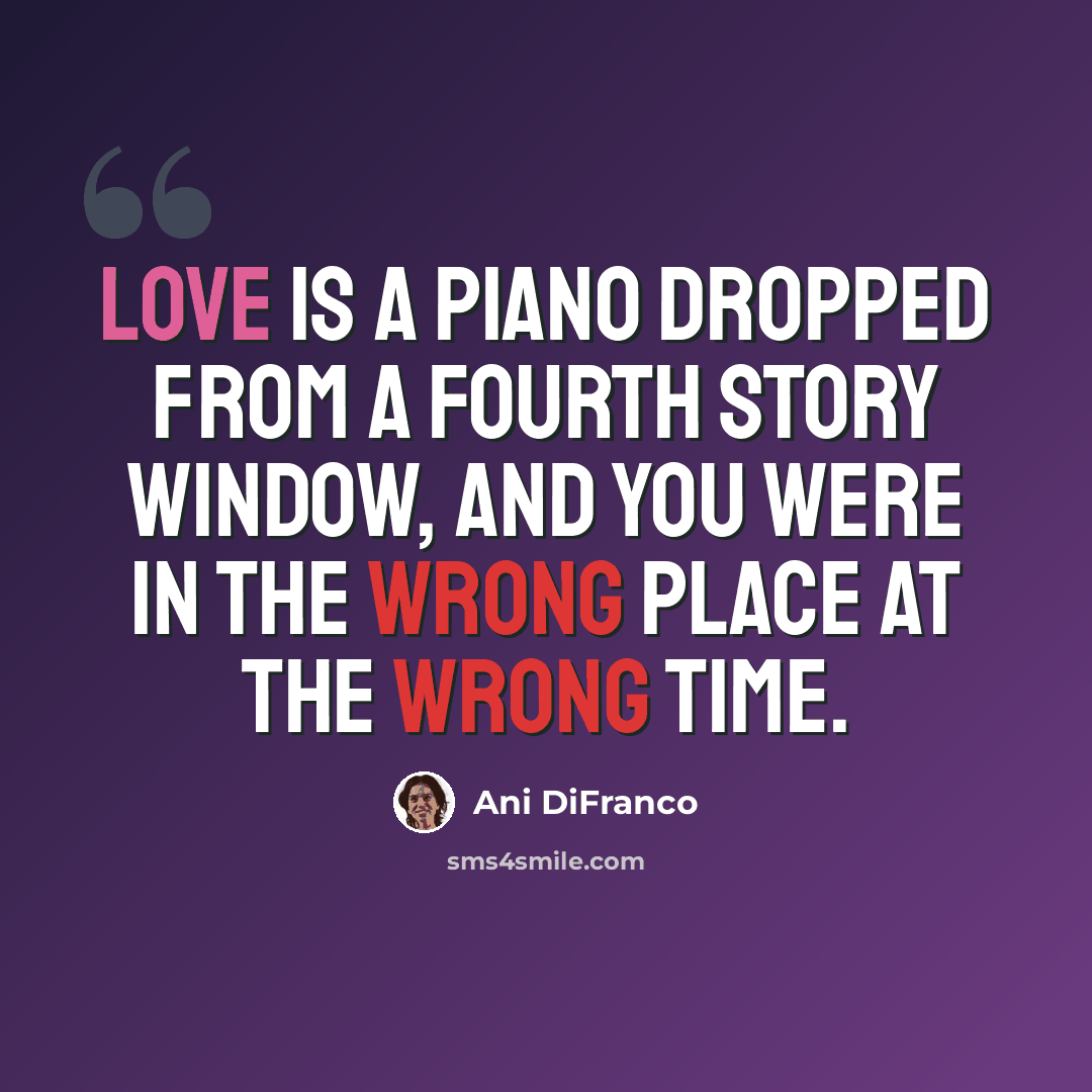 “Love is a piano dropped from a fourth story window, and you were in the wrong place at the wrong time.” quote by Ani DiFranco