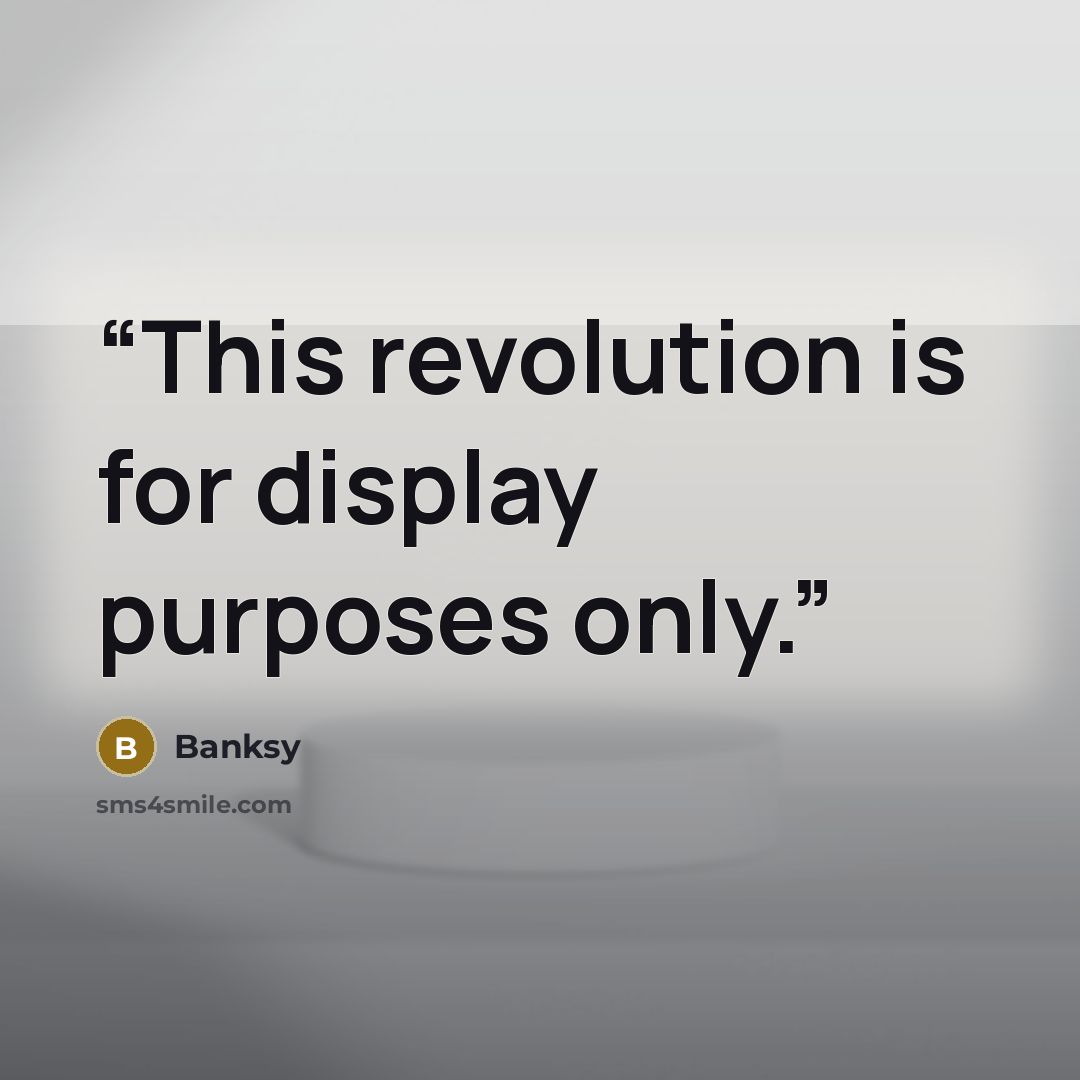 “This revolution is for display purposes only.” quote by Banksy