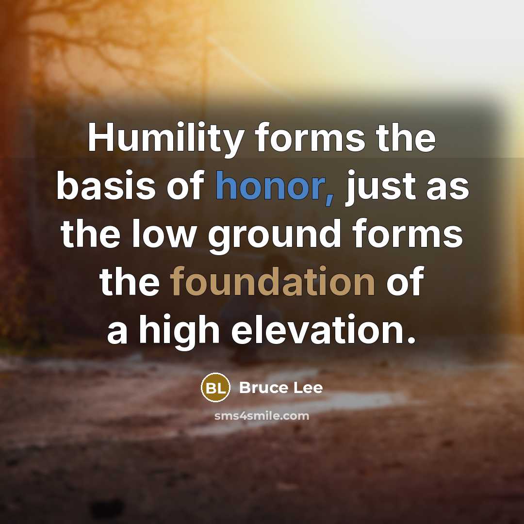 “Humility forms the basis of honor, just as the low ground forms the foundation of a high elevation.” quote by Bruce Lee