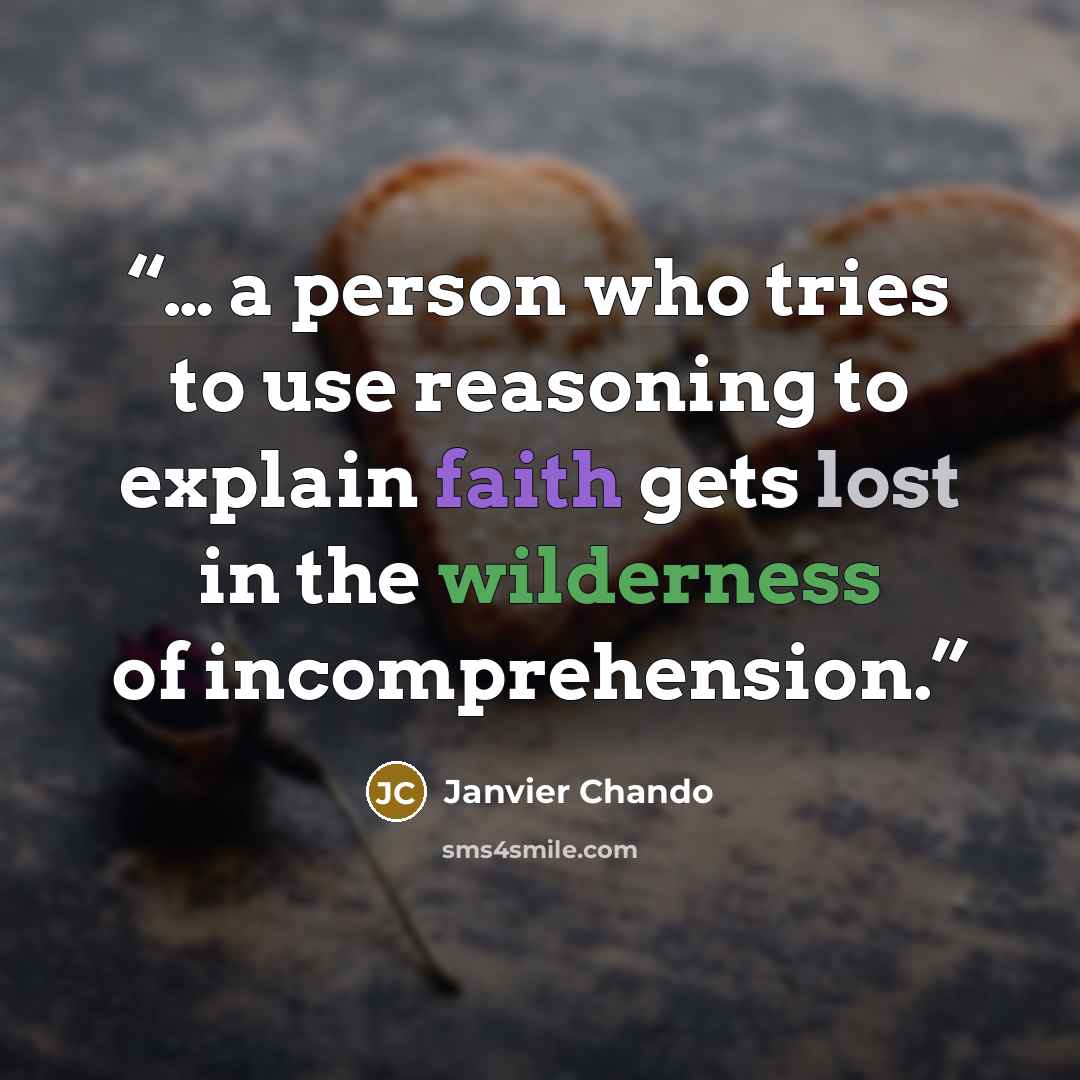 “… a person who tries to use reasoning to explain faith gets lost in the wilderness of incomprehension.” quote by Janvier Chando