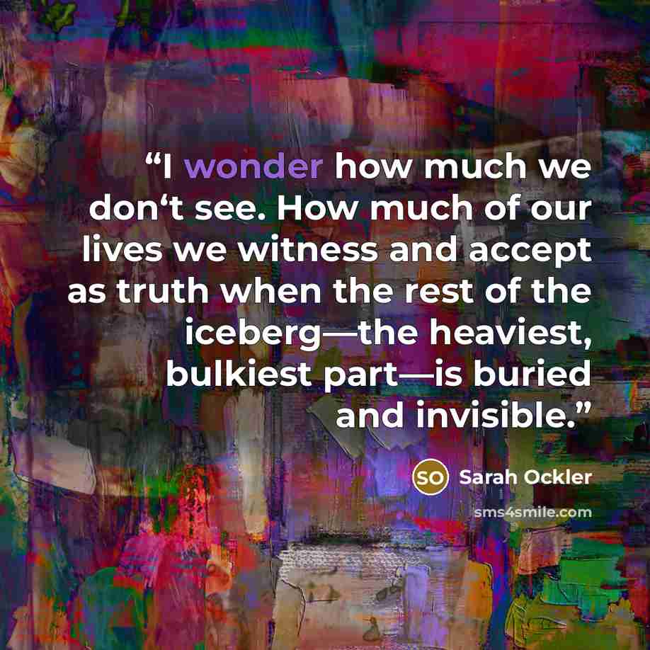 “I wonder how much we don‘t see. How much of our lives we witness and accept as truth when the rest of the iceberg—the heaviest, bulkiest part—is buried and invisible.” quote by Sarah Ockler