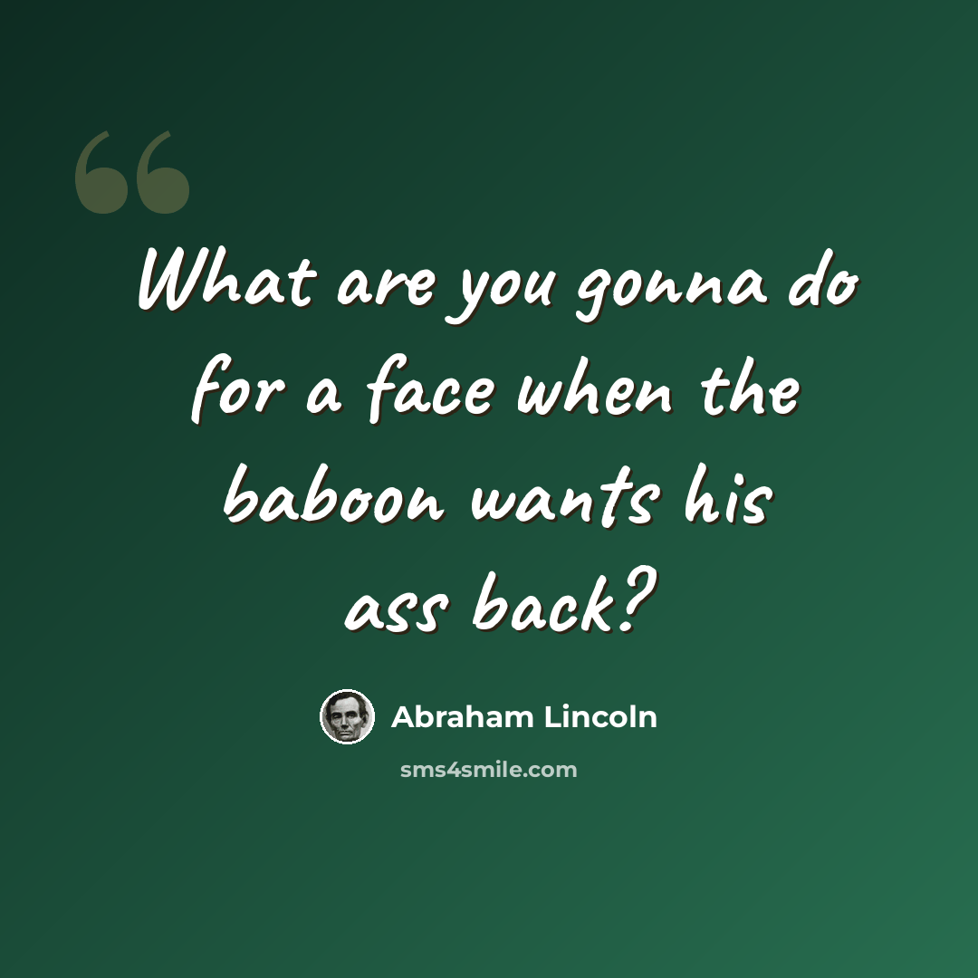 “What are you gonna do for a face when the baboon wants his ass back?” quote by Abraham Lincoln