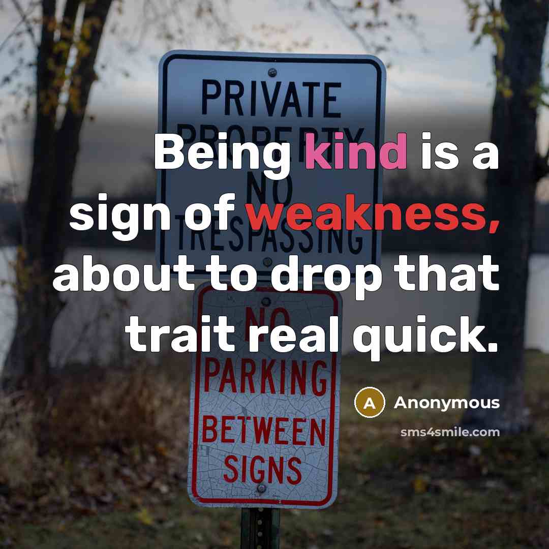 “Being kind is a sign of weakness, about to drop that trait real quick.” quote by Anonymous