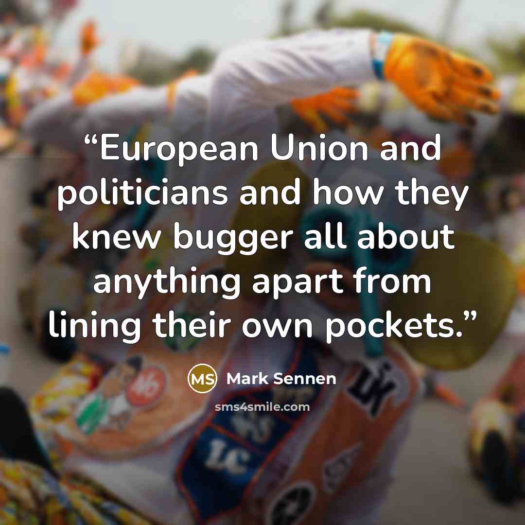 “European Union and politicians and how they knew bugger all about anything apart from lining their own pockets.” quote by Mark Sennen