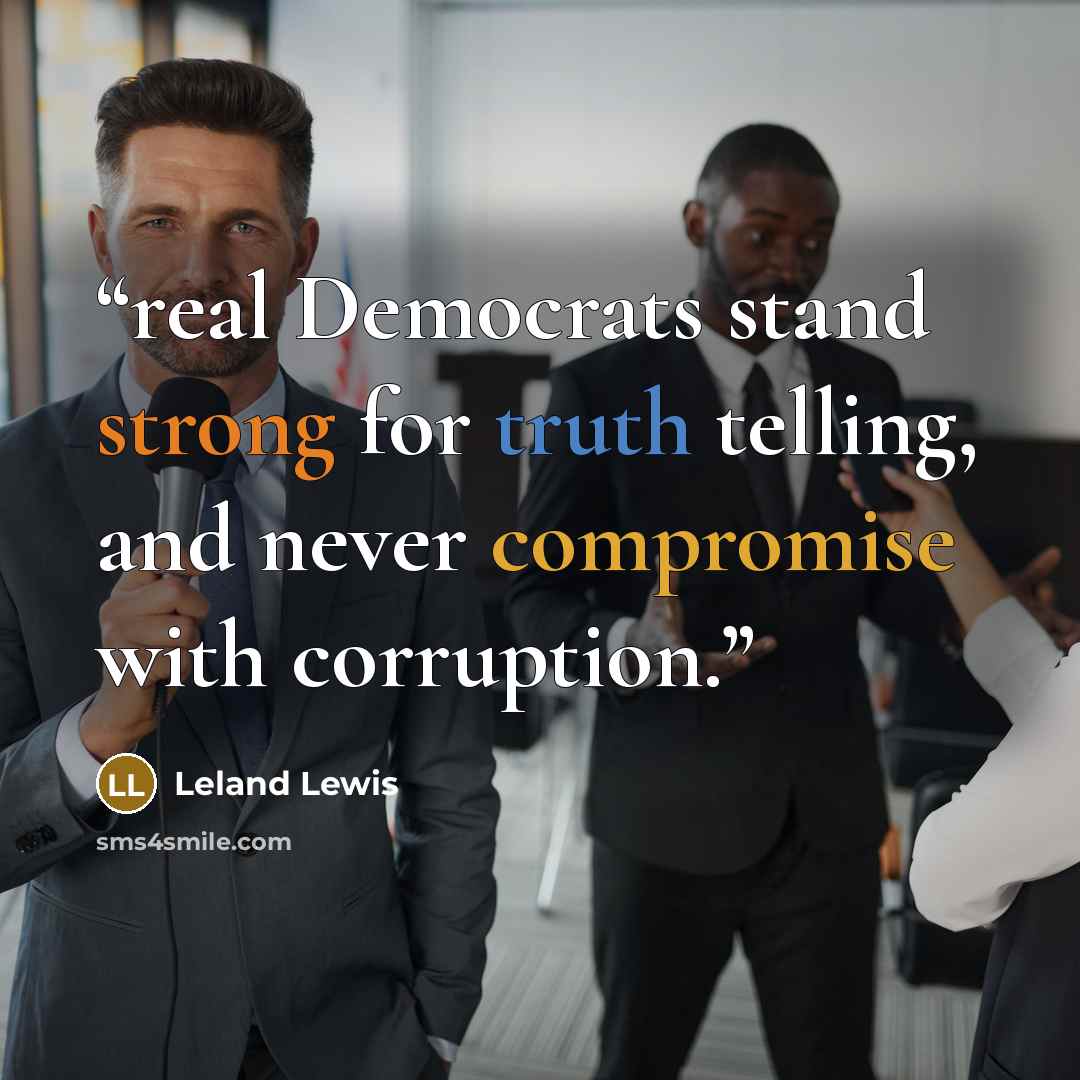 “real Democrats stand strong for truth telling, and never compromise with corruption.” quote by Leland Lewis