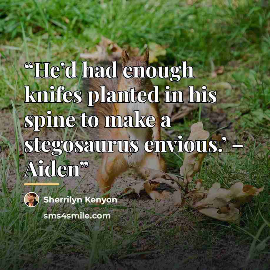 “He’d had enough knifes planted in his spine to make a stegosaurus envious.’ – Aiden” quote by Sherrilyn Kenyon