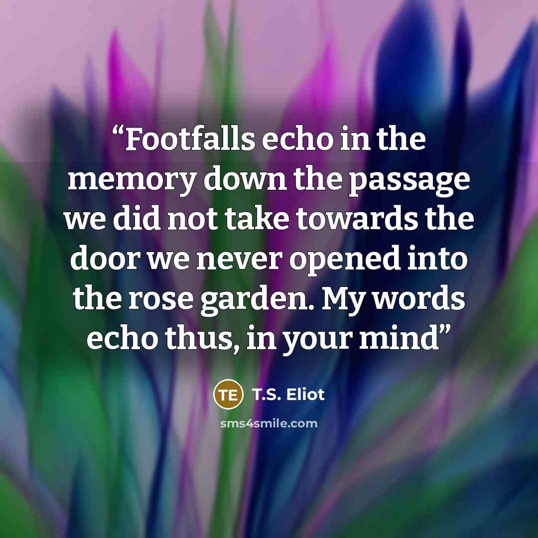“Footfalls echo in the memory down the passage we did not take towards the door we never opened into the rose garden. My words echo thus, in your mind” quote by T.S. Eliot