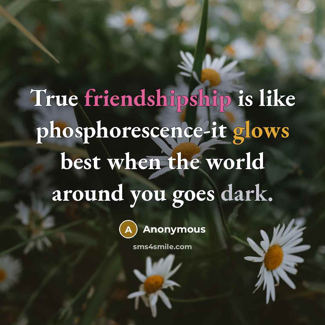 “True friendshipship is like phosphorescence-it glows best when the world around you goes dark.” quote by Anonymous