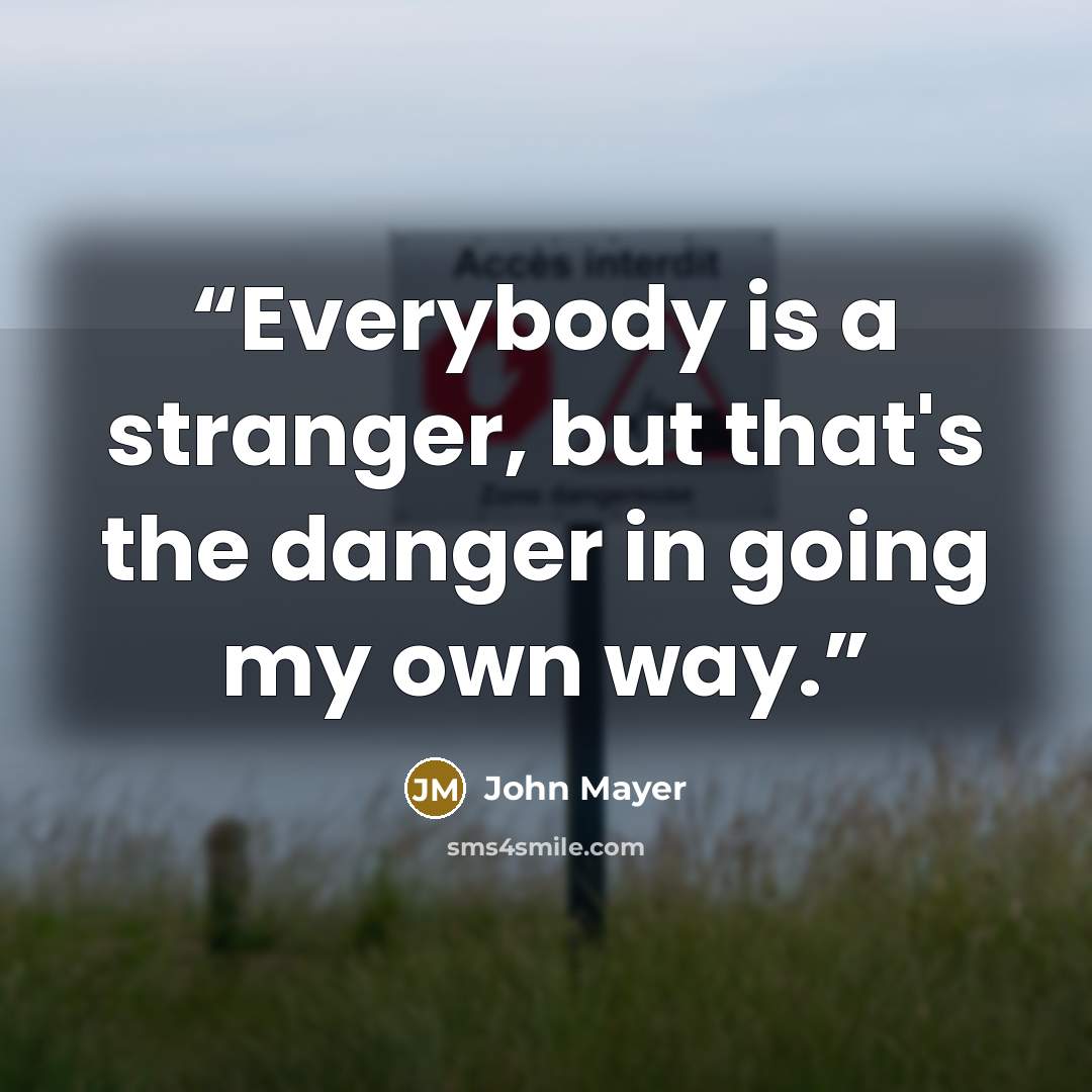“Everybody is a stranger, but that's the danger in going my own way.” quote by John Mayer