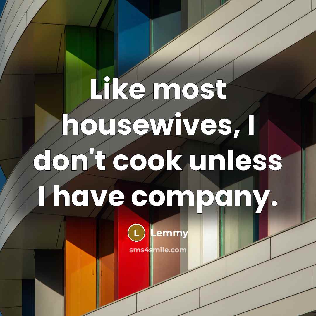 “Like most housewives, I don't cook unless I have company.” quote by Lemmy