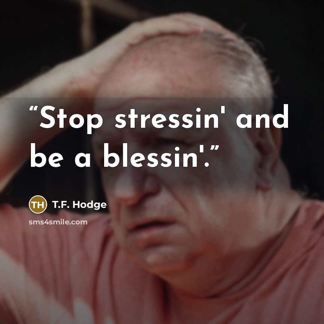“Stop stressin' and be a blessin'.” quote by T.F. Hodge