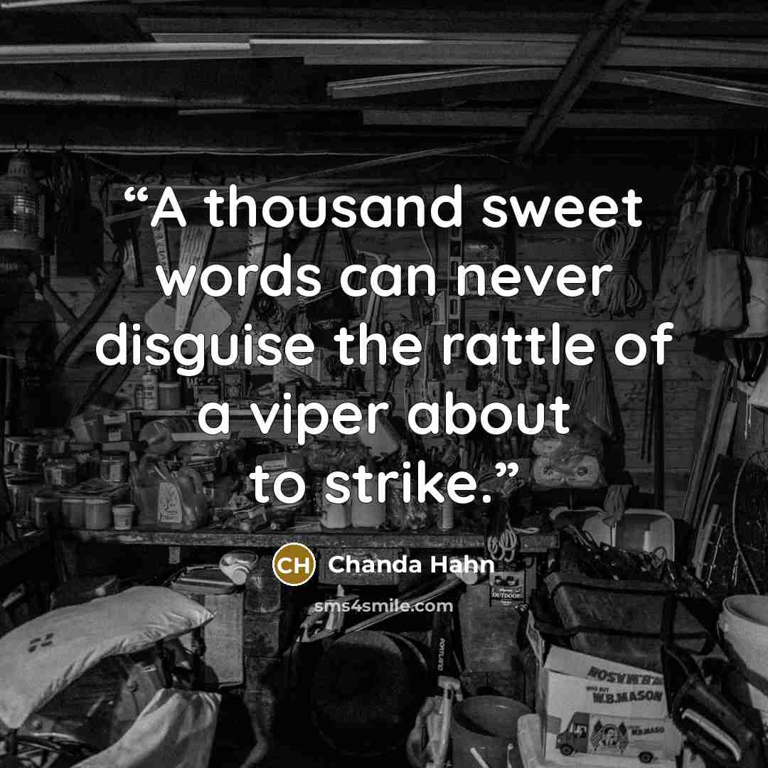 “A thousand sweet words can never disguise the rattle of a viper about to strike.” quote by Chanda Hahn