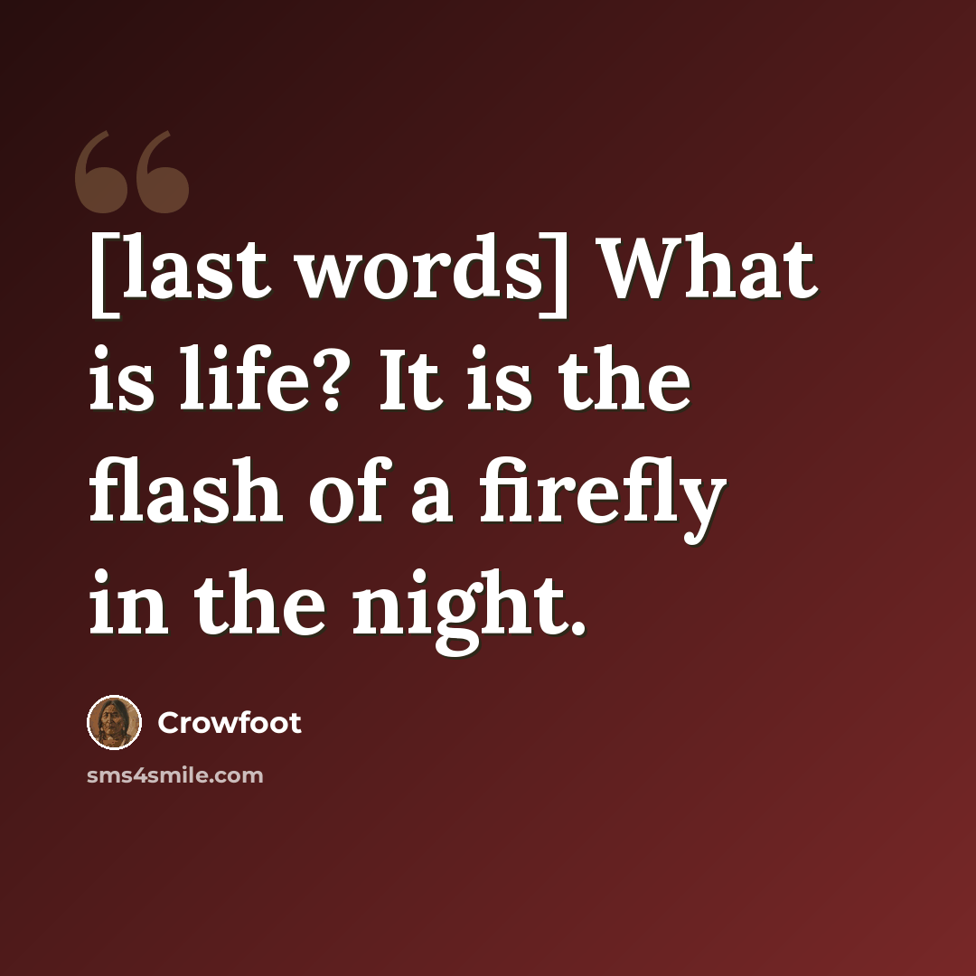 “[last words] What is life? It is the flash of a firefly in the night.” quote by Crowfoot