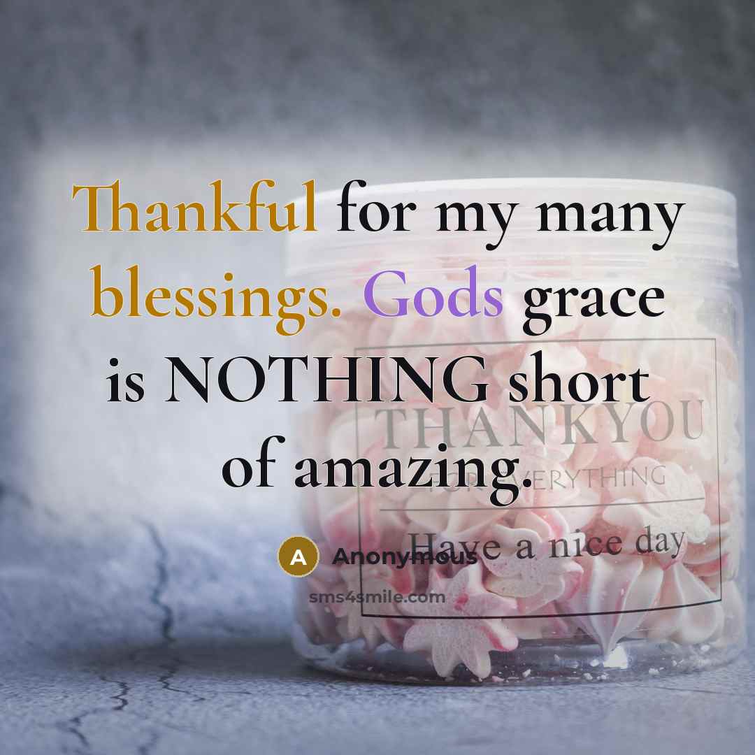 “Thankful for my many blessings. Gods grace is NOTHING short of amazing.” quote by Anonymous