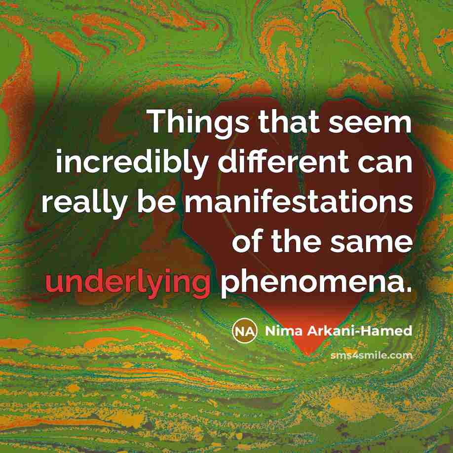 “Things that seem incredibly different can really be manifestations of the same underlying phenomena.” quote by Nima Arkani-Hamed
