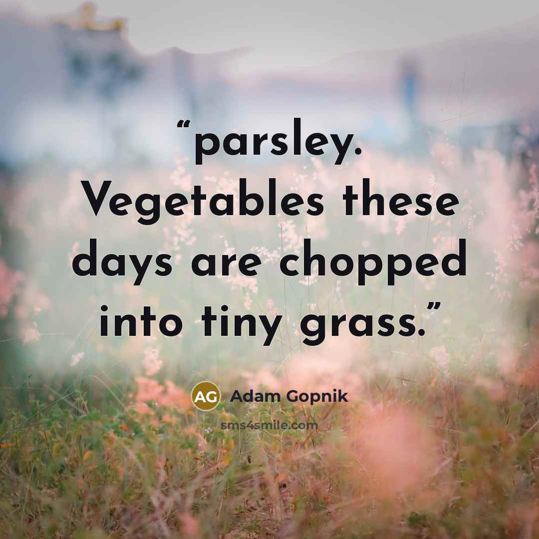 “parsley. Vegetables these days are chopped into tiny grass.” quote by Adam Gopnik