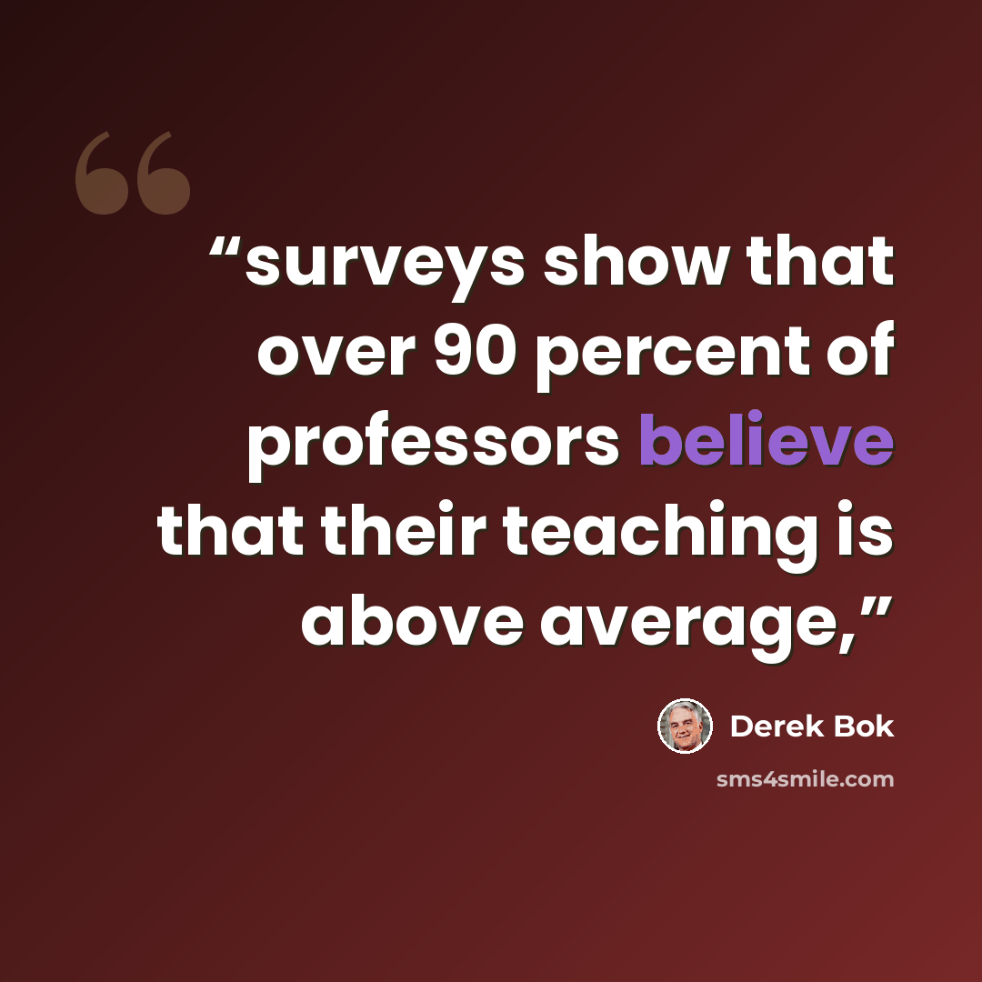 “surveys show that over 90 percent of professors believe that their teaching is above average,” quote by Derek Bok