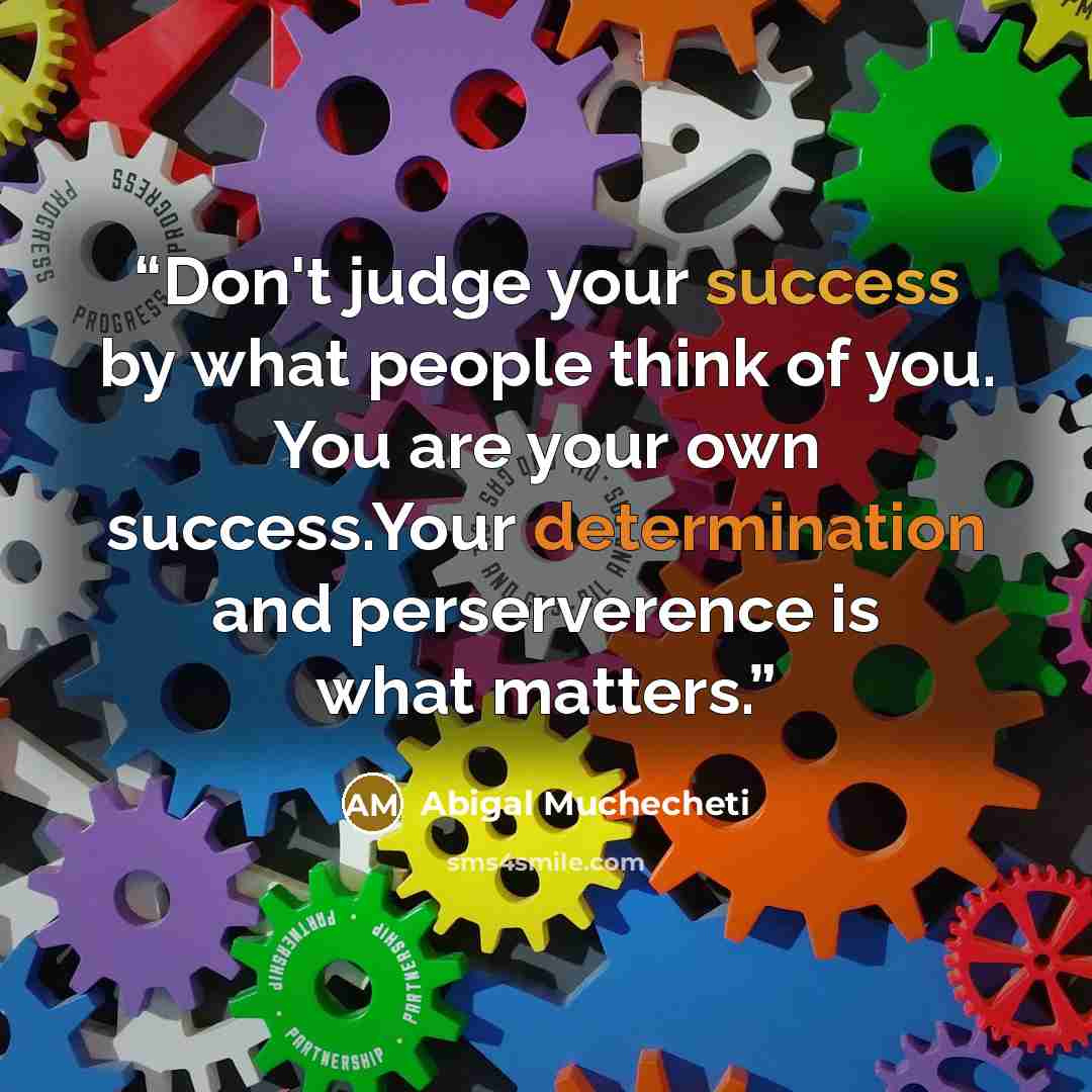 “Don't judge your success by what people think of you. You are your own success.Your determination and perserverence is what matters.” quote by Abigal Muchecheti