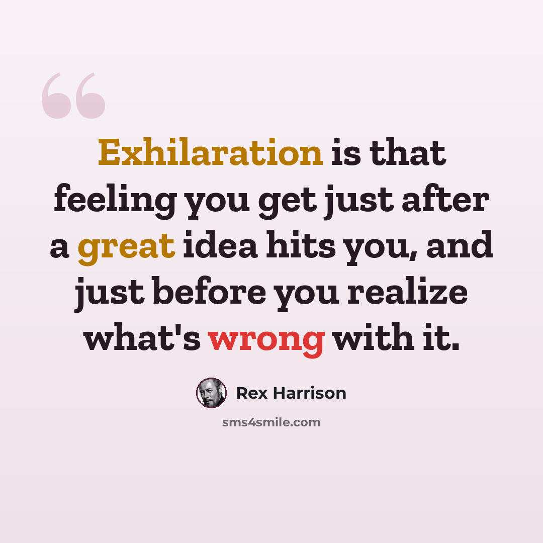 “Exhilaration is that feeling you get just after a great idea hits you, and just before you realize what's wrong with it.” quote by Rex Harrison