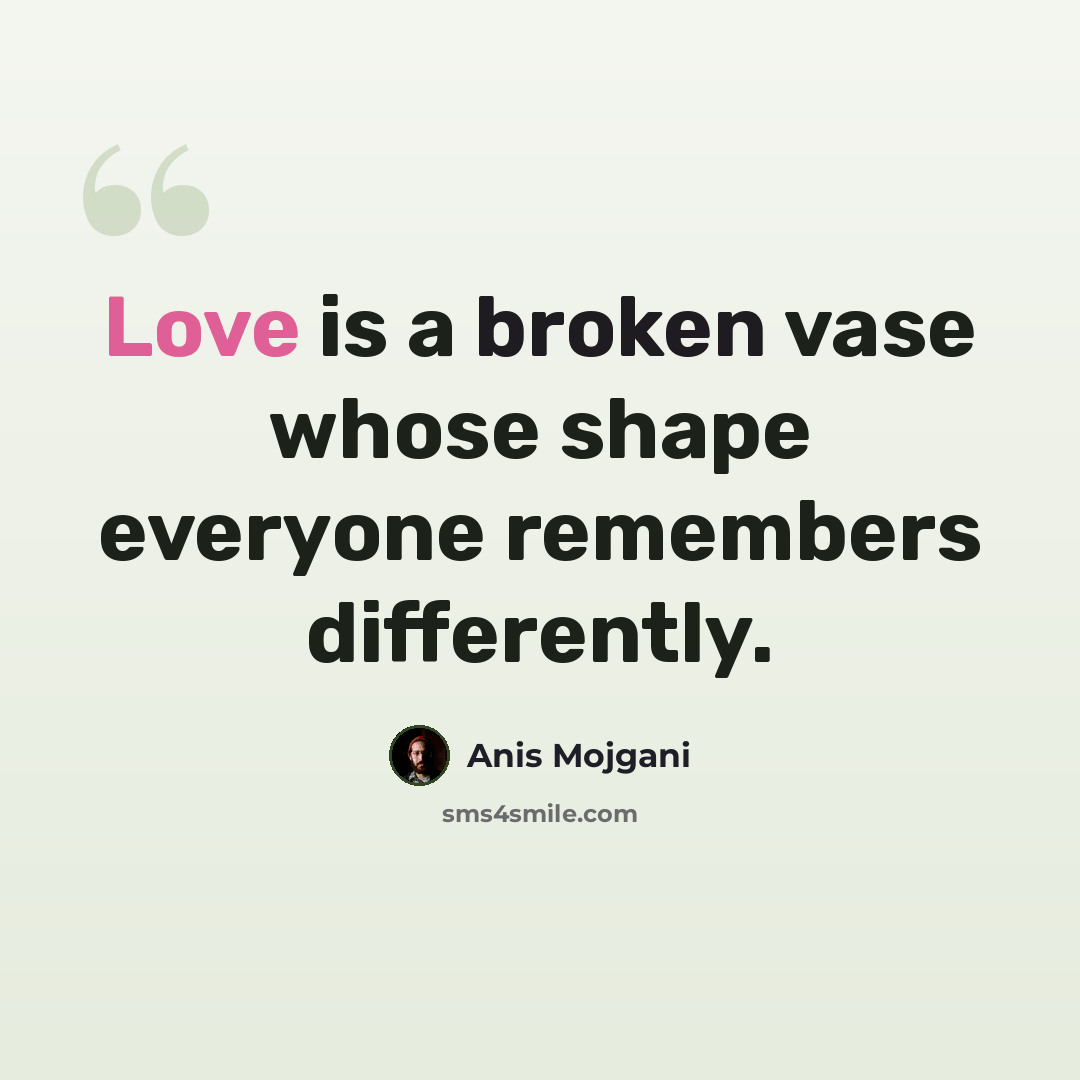 “Love is a broken vase whose shape everyone remembers differently.” quote by Anis Mojgani