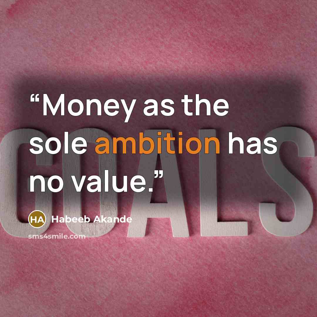 “Money as the sole ambition has no value.” quote by Habeeb Akande